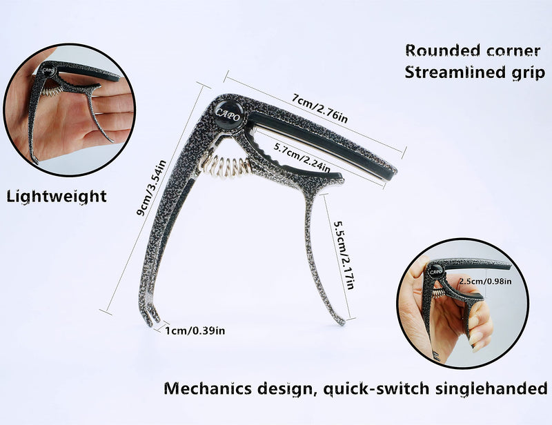 [AUSTRALIA] - Yunshan Guitar Capo, Lightweight Zinc Alloy Capo for Acoustic and Electric Guitars, Bass, Mandolin, Banjo, Ukulele(Argent Black) Argent Black 
