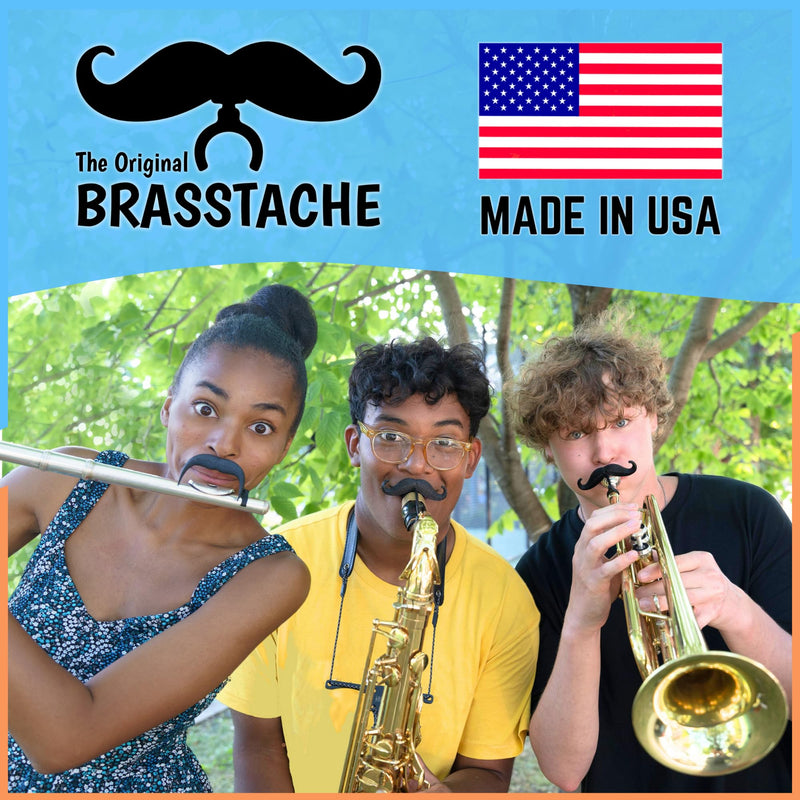 The Original Brasstache 2.0 - [2-Pack] Clip-on Mustache for Trumpet Mouthpiece, XL and Handlebar Combo Version
