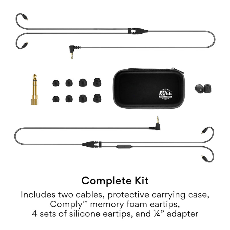 MEE Professional MX1 PRO Advanced Dynamic Driver Musician's in Ear Monitor Headphones with Balanced Sound; Noise Isolating Earbuds Earphones w/Memory Wire, Optional Customization & Detachable Cables Black