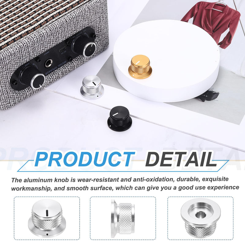 MECCANIXITY 4Pcs Aluminium Knurled Potentiometer Knobs 1/4" Volume Tone Control Top Hat Knob for Guitar Instruments Audio Mixer Amplifier Silver 4