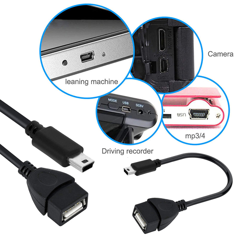 Mini USB OTG Cable for Digital Cameras - USB A Female to Mini USB B 5 Pin Male Adapter Cable 1 Pack