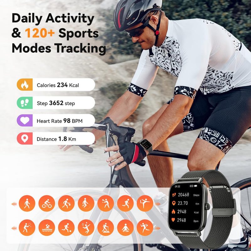Smart Watch for Men Women Fitness Tracker: Waterproof Bluetooth Call Answer Make Smart Watches for Android iPhone Digital Mens Watches Activity Smartwatch Pedometer Heart Rate Monitor 120 Sports Model Black