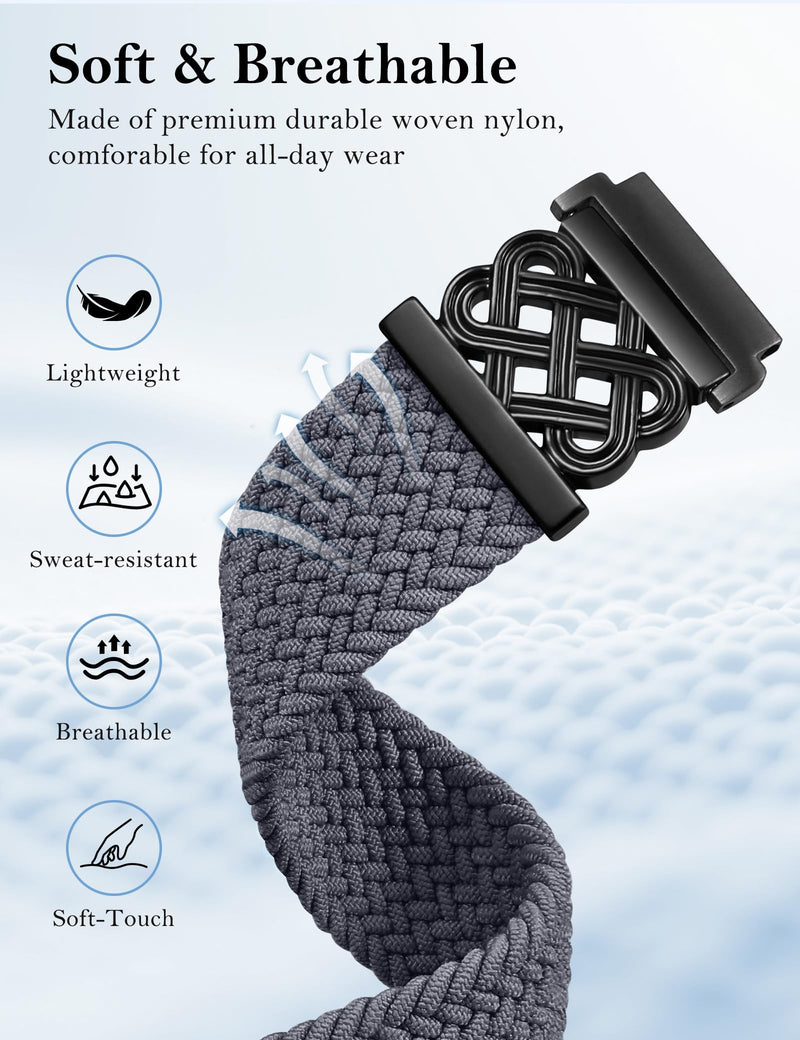 Minyee 2 Packs 20mm Magnetic Braided Nylon Band Compatible with Garmin Vivoactive 6/Vivoactive 5/3/3 Music Elastic Bracelet, Starlight & Black