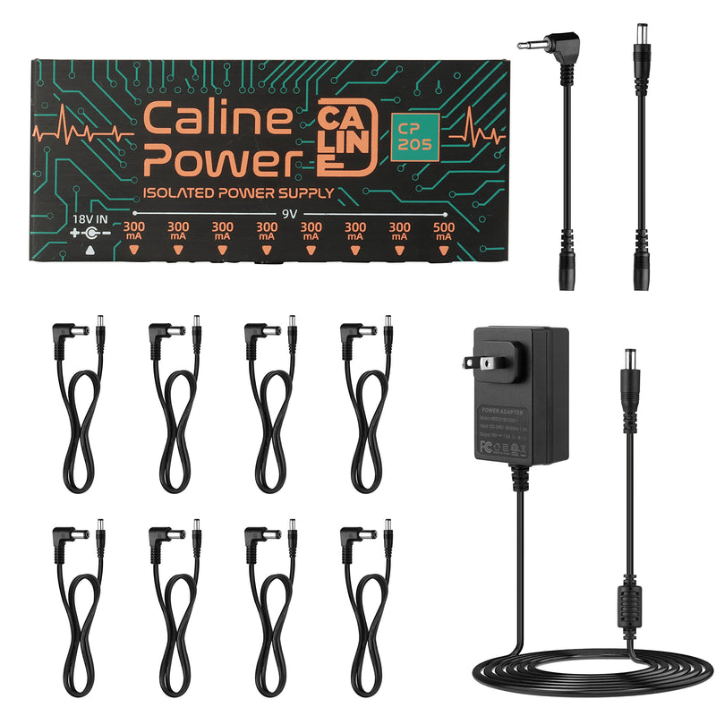Caline CP-205 Guitar Pedal Power Supply, DC 9V True Isolated Pedalboard Power Supply with 8 Totally Isolated Outputs(300mA/500mA), Noiselessly