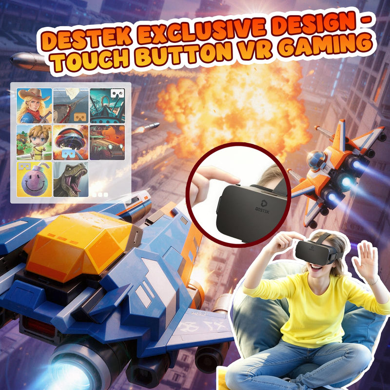 DESTEK V5 VR Headset for Phone & Kids, Fits 5.5 to 7.0 Inch Phones | Includes VR Controller & 128 Premium VR apps,Touch Button for YouTube VR,Anti-blue HD lenses,Fits iPhone/Samsung,Black. black