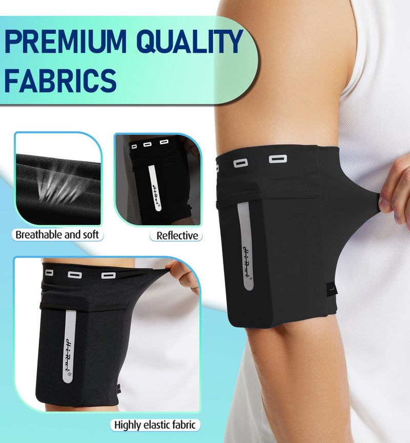 HiRui Running Armband Sleeve Universal Sports Armband Cell Phone Holder Armband for Exercise Workout, Compatible with iPhone 15/14/13/Plus/Pro Samsung Galaxy All Phones (M, Black) M