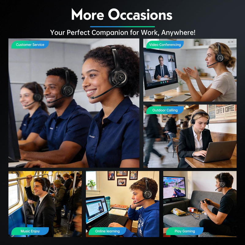 [AUSTRALIA] - Wireless Headset with Mic for Work, Dual-Mode Connectivity, Stable 50+ Playtime& 2.4GHz Dongle Fit for PC/ PS4/ PS5/ Cell Phones, Bluetooth Headset for Work- Call Center/Teams- Black 
