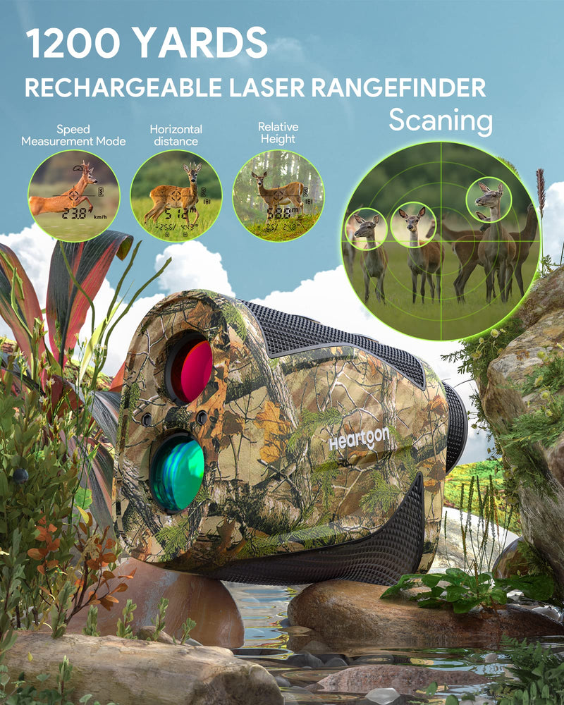 [AUSTRALIA] - Hunting Rangefinder, Heartgon 1200 Yards Rechargeable Rangefinder for Hunting, 6X Magnification, High-Precision Continuous Scan/Distance/Angle/Speed Waterproof Bowhunting Rangefinder 
