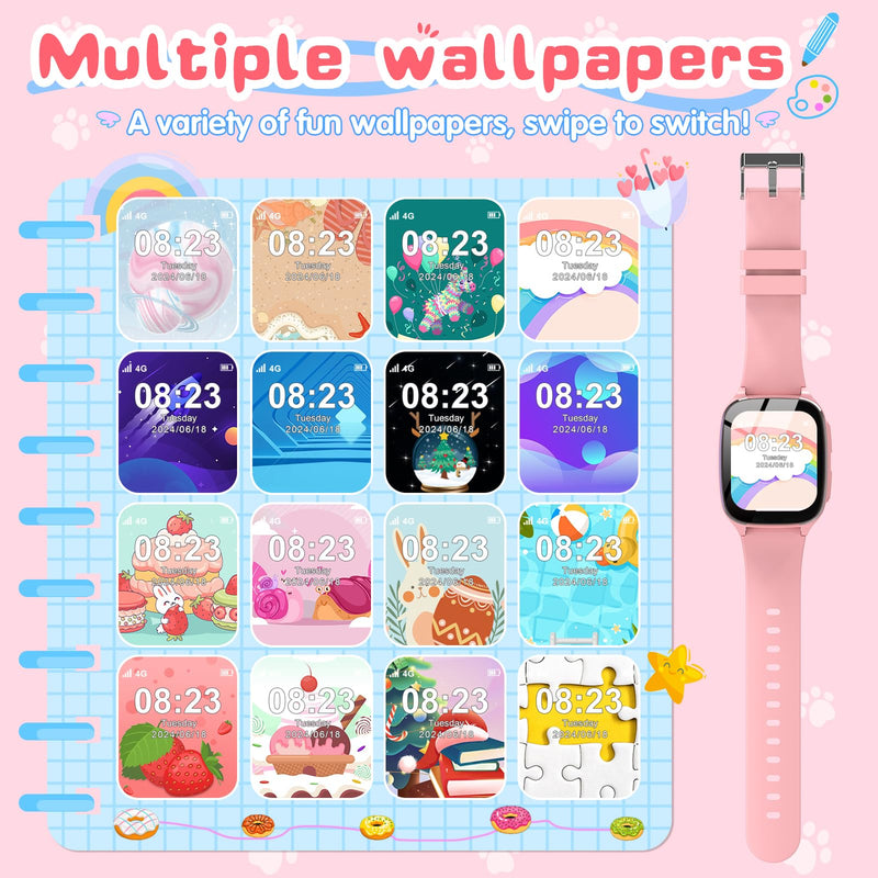 4G Kids Smart Watch – Smartwatch for Kids with Call SOS Music Camera Video Alarm Pedometer Calculator Stopwatch Educational Games, Smart Watch Phone with SIM Card for Boys Girls Ages 4-12(Pink)