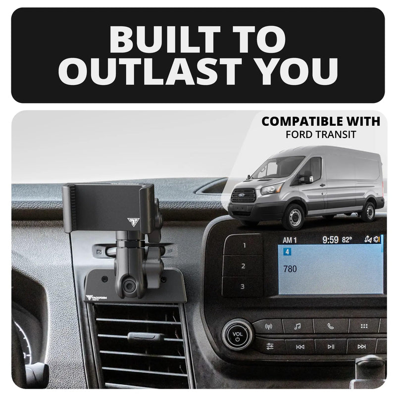 Tackform Link Vent Mount Universal Phone Holder - Compatible with 2020-2025 Ford Transit (Excluding Connect) | Not for Use with Factory 12" Screen | All-Metal | Professional Grade, Heavy-Duty | Black