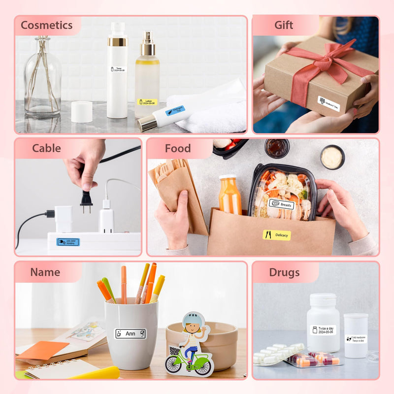 P21 Label Maker Machine with Tape, Bluetooth Label Printer Thermal Mini Label Makers with Built-in Cutter and Multiple Templates, Portable Printers for School, Office, Home Use - Pink