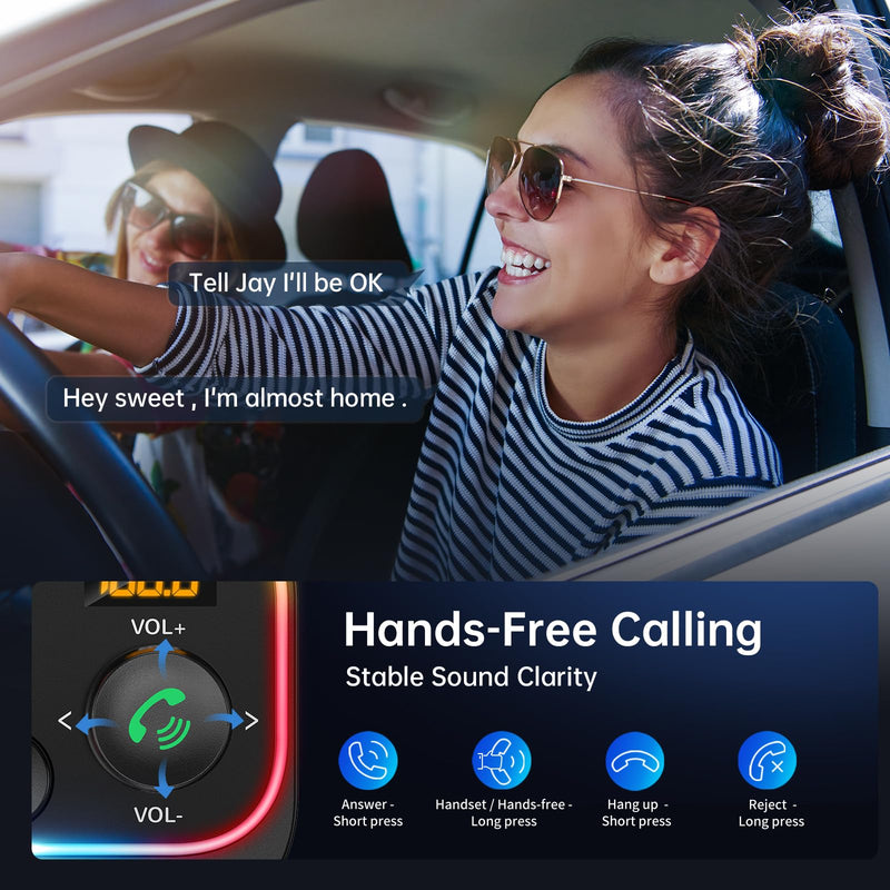 [AUSTRALIA] - Syncwire Bluetooth 5.4 FM Transmitter Car Adapter 54W (PD 36W & 18W) [Stronger Dual Mics] [Light Switch] [HiFi Bass Sound] [Fast Charging] Wireless Radio Receiver Hands-Free Calling LED Display Black 