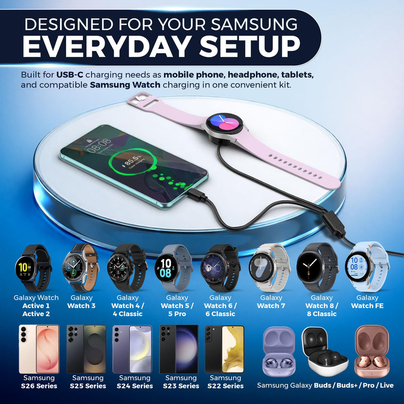2 in 1 for Samsung Watch Charger, for Galaxy Phone Charger, 25W USB C Fast Charger Cable for Galaxy Watch 8/7/6/5/4/3/Ultra/FE/Active2 & Galaxy S25/S24/S23/S22, Magnetic Watch Charger, PD Travel Cord