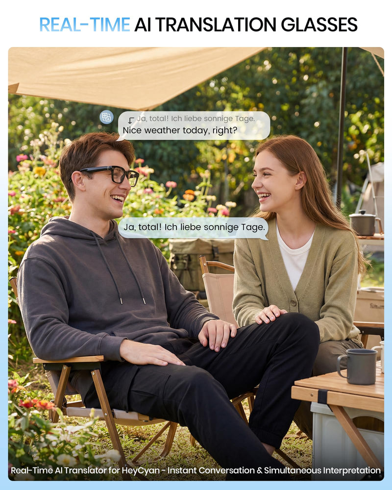 Smart Glasses with Camera and Bluetooth,HD Video Recording,Clear Lens | Voice Control,Open-Ear Bluetooth Audio, Hands-Free Calls Multi-Language Translation, Anti-Shake Video Photo Capture Black-Clear Lens