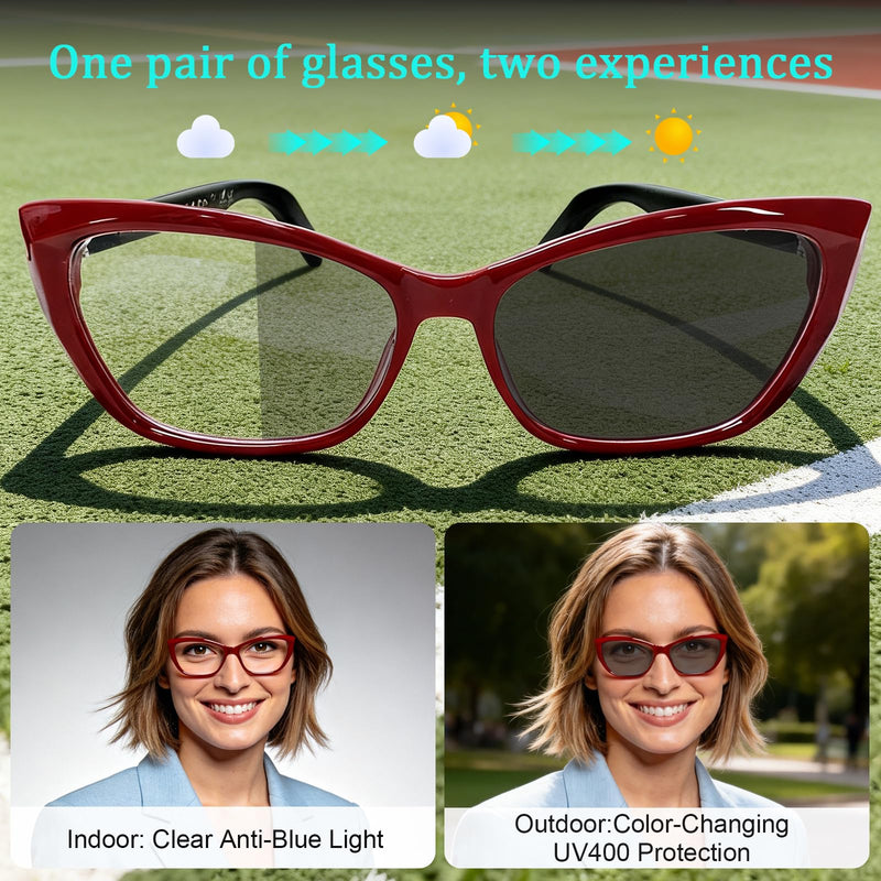 AI Smart Glasses for Women Men, Bluetooth Glasses, Butterfly Frame Red | AI Assistant with Free App, Photo Translation, Open-Ear Audio, Lightweight，Photochromic Lenses for Shopping Travel Daily Wear Red-Fashion butterfly frames