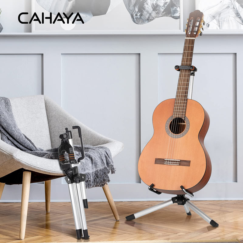 CAHAYA Floor Guitar Stand for Acoustic & Electric Guitars & Bass - Adjustable Height, Folding, Lightweight Travel Instrument Holder