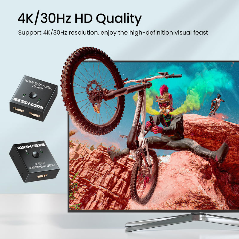 4K/30Hz HDMI Switch, 2 Port HDMI Bi-Direction Manual Switch 2 x 1/ 1x 2 AB Switcher Splitter HDCP Pass Through 4k 2 in 1 out