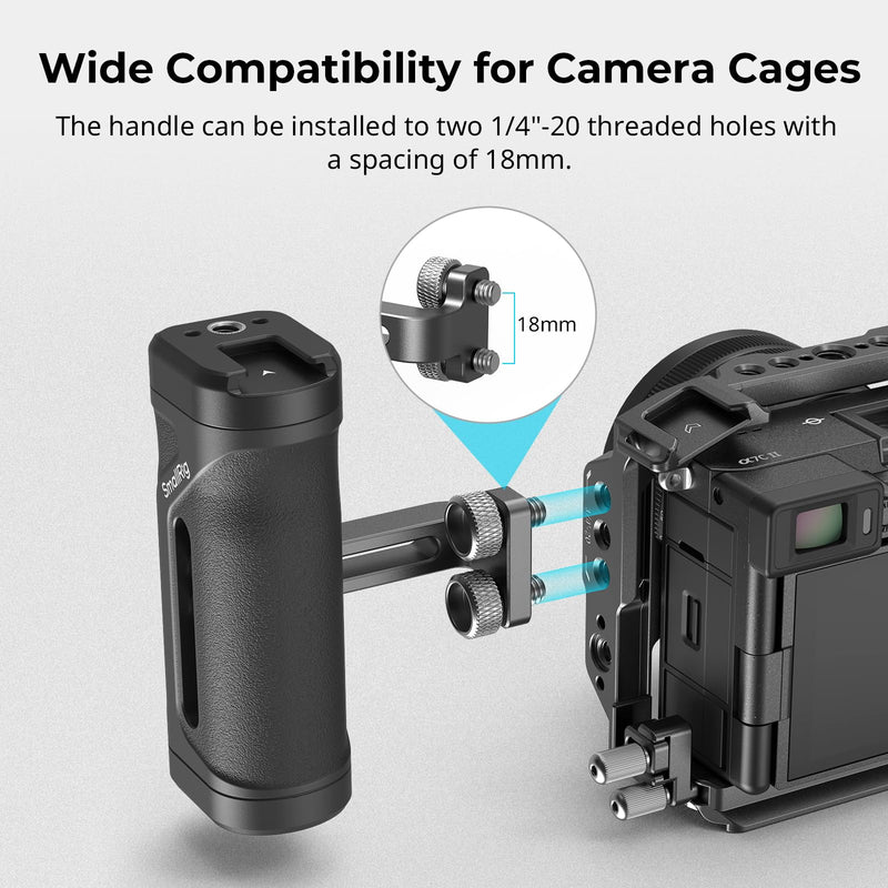 SmallRig Mini Side Handle for 1/4"-20 Threaded Holes, Camera Cage Handle for Left or Right Hand, Up and Down Adjustable, with Built-in Cold Shoe & Threaded Hole - 4755 Mini Screw Side Handle