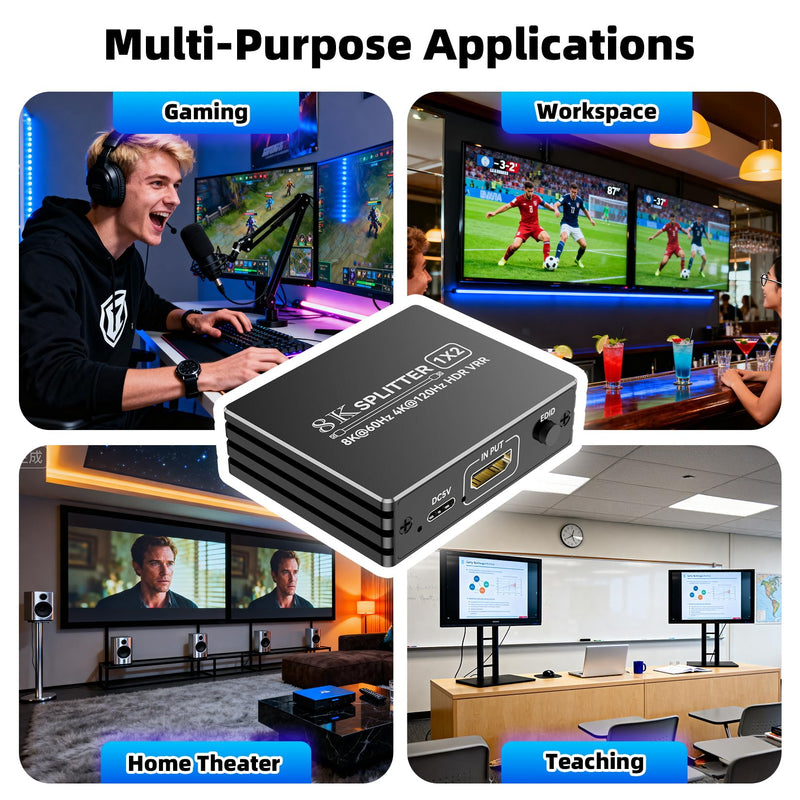 [AUSTRALIA] - HDMI 2.1 Splitter 1 in 2 Out 4K 120Hz with 8K HDMI Cable and Power Adapter, BolAAzuL 8K 60Hz 1x2 HDMI Y Splitter with Audio Out for Dual Monitors Duplicate, Support HDCP 2.3 HDR for PS5/Xbox/PC/TV Splitter + HDMI Cablex1 