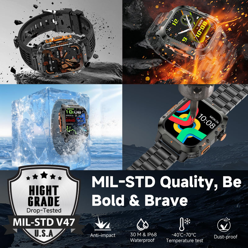 GPS Smart Watch for Men (Answer/Make Calls), 2.01'' Military Rugged | Compass Smartwatch with 10-Day Battery, Heart Rate, Sleep Tracking, 100+ Sports Modes, 2 Straps