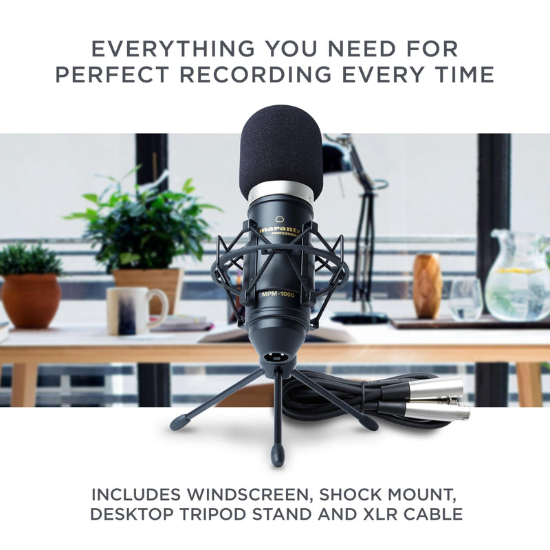 Marantz Professional MPM-1000 - Studio Recording XLR Condenser Microphone with Desktop Stand and Cable - For Podcast and Streaming Projects
