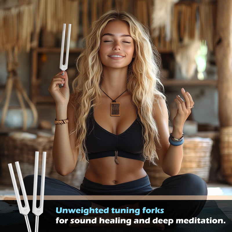 [AUSTRALIA] - Tuning Forks for Healing, Aluminum Alloy Tuning Fork 128Hz, 136.1Hz, 256Hz, 384Hz, Hockey Puck Activator & feet, Weighted & Unweighted Tuning Fork Set with Vegan Leather Pouch 4PCS Silver 