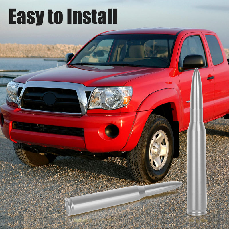 Universal Car Bullet Antenna Durable Truck Antenna AM/FM Radio for Most Cars Accessories Replacement Suitable for Chevrolet, Ford, Wrangler, Jeep (Silver) Silver