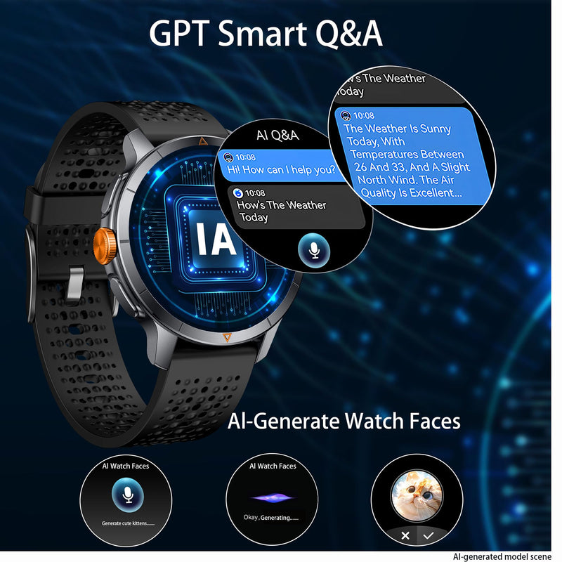 Rugged Smart Watch, 1.6" AMOLED GPS, 5ATM Waterproof - Black | 1.6" AMOLED rugged GPS watch, 5ATM waterproof, SOS button, altimeter, barometer, compass, 450mAh, 2 bands