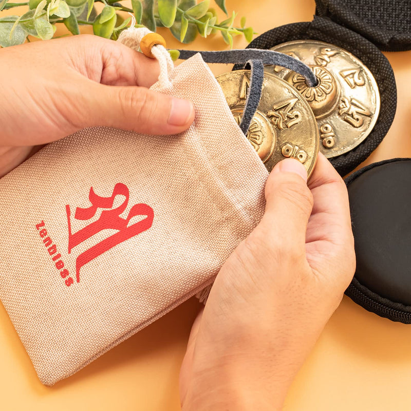 ZenBless Tibetan Tingsha Cymbals 2pcs, with Storage Box and Fabric Case, Meditation Sanskrit Brass Chime Bells for Spiritual Healing Mindfulness, Yoga Buddhist, Relaxation Musical Instruments 2.6 in(6.6cm) Sanskrit(brass)
