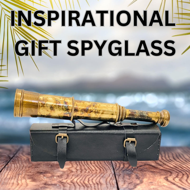 Rare Brass Telescope Spyglass - East India Company 1818 Tracker Vintage Pirate Spyglass Scope Antique Large Handstitched Leather Gift Box (BT-EIC17) BT-EIC17