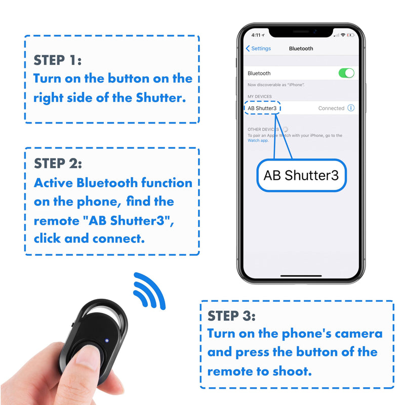 Bluetooth Remote Control iPhone Camera Remote: Wireless Remote Shutter for Selfies and Photo Clicker Compatible with iPhone iPad Tablet and Android Phone Wrist Strap Included (1 Pack) 1 Pack