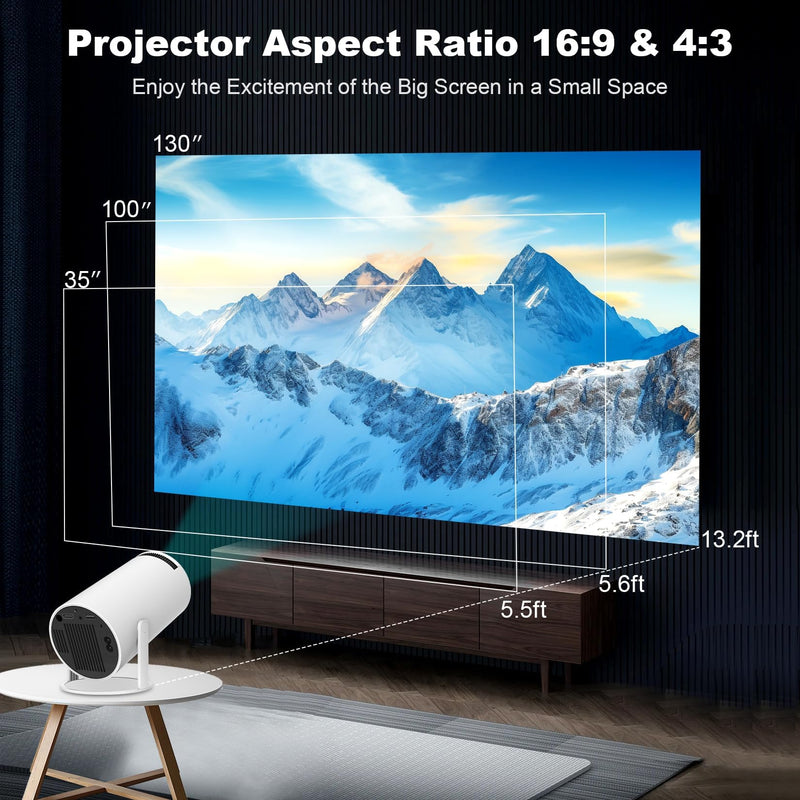 [AUSTRALIA] - Mini Projector, Support 4K 1080P Portable Projector with Dual Band WIFI 6, Bluetooth 5.2, 180° Rotatable, Auto Keystone Correction,35"-130" Screen Video Projector(L) L 