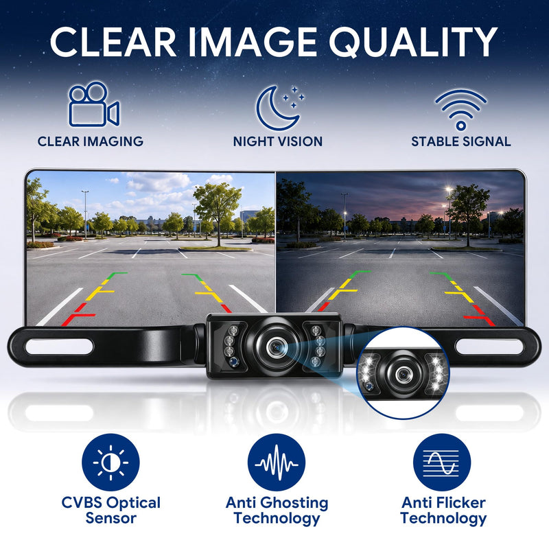License Plate Backup Camera, Rear Camera with Clear Images | Reverse View Device with 170° Wide Angle, Night Vision, IP67 Waterproof and Dustproof, for Sedans, SUVs, Trucks, RVs