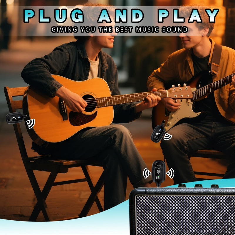 A8 Wireless Guitar Transmitter Receiver System - 2.4GHz Rechargeable, 24-bit/48KHz Audio, Low Latency <4ms for Electric Guitar & Bass - Clean Wireless Audio for MUSIC and BASS GUITARS 2(2TX+1RX) A8 Wireless Guitar System (2TX+1RX)