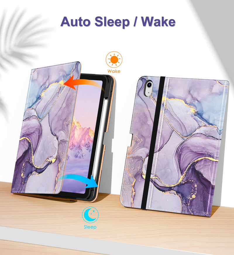 DTTO for iPad Air 11-inch Case M4 / M3 / M2 (2026/2025/2024), Marble Lilac | Slim Reading PU Leather Cover with Pencil Holder for iPad Air 5/4, Card Slot, Vertical & Horizontal Angles, Auto Wake/Sleep A-Lilac Marble