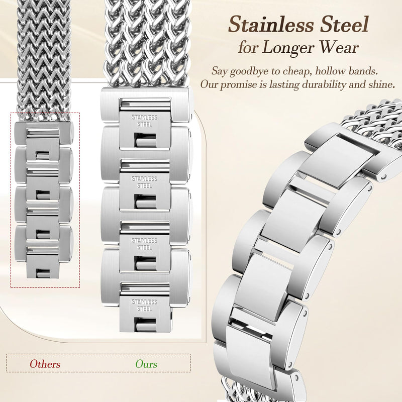 JR.DM Boho Beaded Watch Band Silver Stainless Steel Bracelet Strap Bundle Compatible with Apple Watch 38mm 40mm 41mm 42mm 44mm 46mm 45mm 49mm Women for iWatch Series 11/10/9/8/7/6/5/4/3/2/1/SE/Ultra