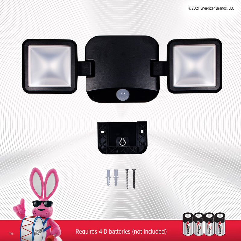 [AUSTRALIA] - Energizer LED Flood Light Outdoor, Security Light, 2 Head, Wireless, Battery Operated, 800 Lumens, Swivels & Rotates, Weather-Resistant, Motion Sensor Outdoor Light, Black, 1 Pack, 40776 
