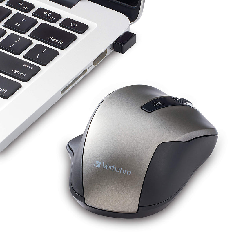 Verbatim Silent Ergonomic Wireless Blue LED Mouse - Graphite