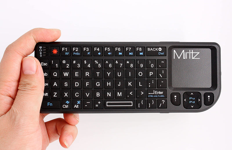 Miritz 2.4G Wireless Mini Keyboard and Mouse Touchpad Remote Control with Laser Pointer ,for Windows/Android/Google/Smart TV/HTPC/IPTV/Mac OS/Linux Black