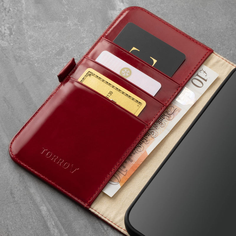 TORRO Case Compatible with iPhone 13 Pro Max – Premium Leather Wallet Case with Kickstand and Card Slots (Red) Red