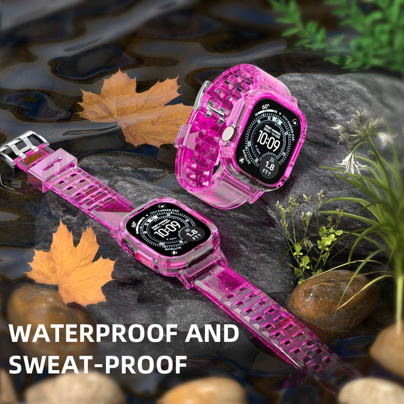 iMangoo Sports Band with Bumper Case for Apple Watch Ultra 3/2/1 49mm Pink | Transparent TPU Protective Bumper Cover Sweatproof Scratch Resistant Rugged for iWatch 49 mm Men Women