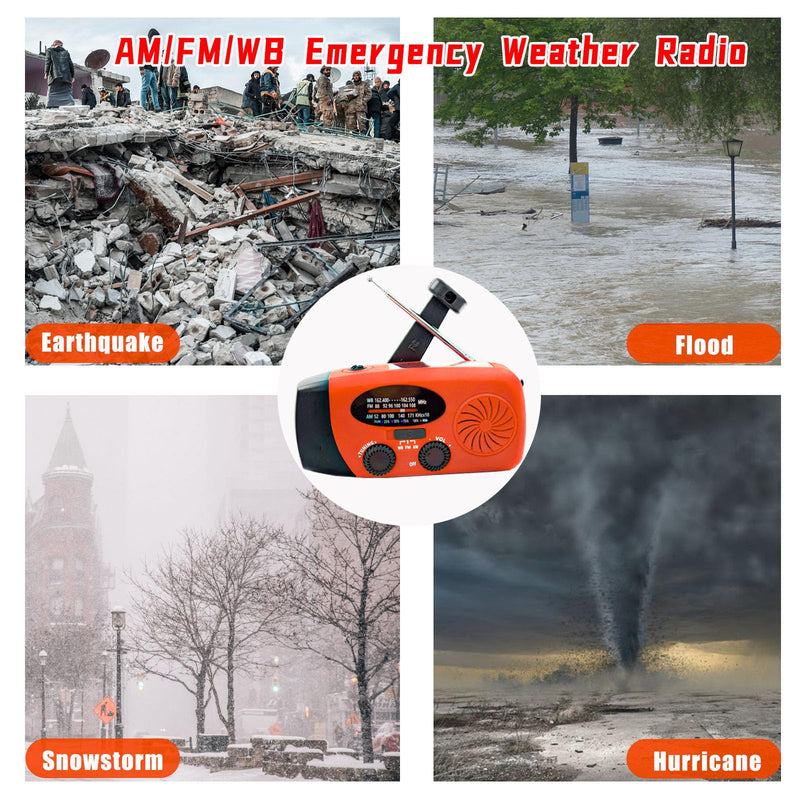 [AUSTRALIA] - Portable 2000mAh Hand Crank Emergency Solar Panel SOS Weather Radio, Self-Powered 7 NOAA Channels Emergency Radio, WB/AM/FM Radios with Reading Lamp (Orange) Orange 
