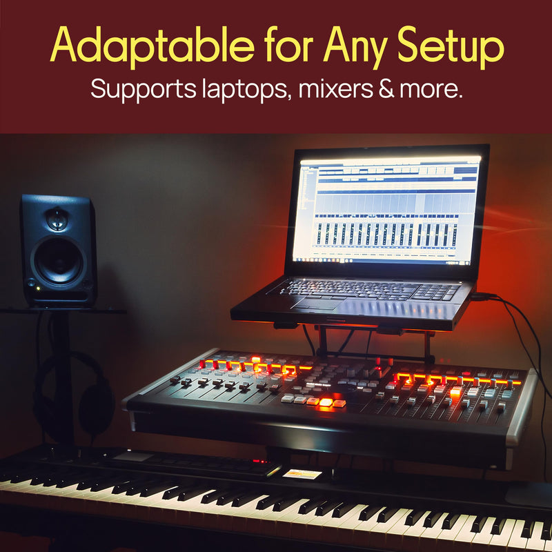 Pyle Portable Dual Laptop Stand - Universal Standing Table with Adjustable Height, Ergonomic Design and Anti-Slip Prongs for DJ Mixer, Sound Equipment, Workstation, Gaming and Home Use - PLPTS38