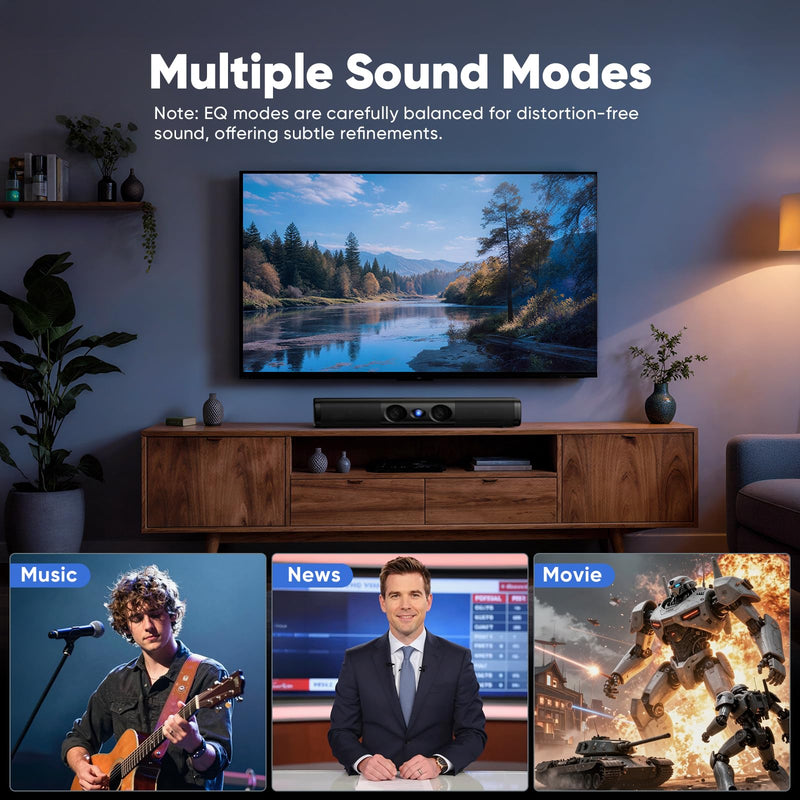 17 Inch Sound Bar for Smart TV, 60W Soundbar with Deep Bass | Dual-Horn Port, Crystal Dialogue, Bluetooth 5.3, ARC/Optical/AUX Inputs, Compact Speaker for TV/Projector/PC/Gaming/Bedroom 17 Inch Soundbar