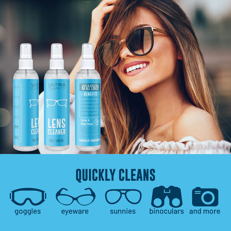 Powered by NANO MAGIC | Lens Cleaner 3-Pack 6oz Spray Bottles | Ideal for Coated Glasses Sunglasses Goggles Glass Camera Lenses Phone Laptop Screen Mirrors Gentle Formula Streak-Free 3 Pack