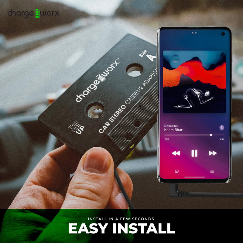 Chargeworx Car Cassette Adapter to 3.5mm Aux Plug|Connects Aux-Cord Compatible Smartphones, iPads, Laptops, CD Players to Tape Players|Stream Music, Audiobooks through Car Speakers Using Cassette Deck