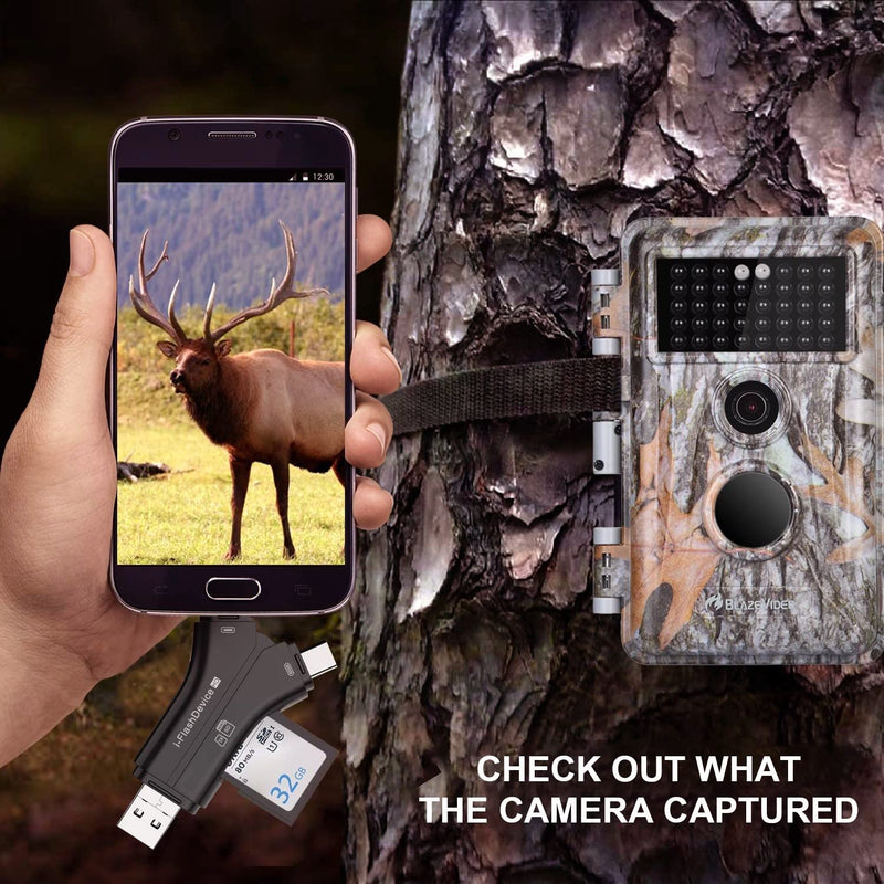 Game & Trail Camera SD Card Reader Viewer, Hunting Deer Camera Micro SD Memory Card Reader, Sports Action Camera & IP Camera SD Card Reader Viewer for Smart Cell Phone