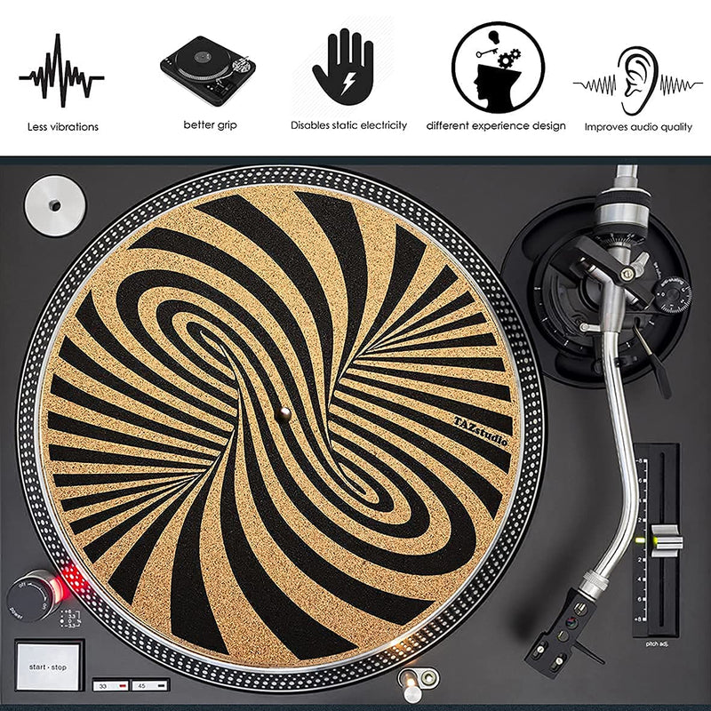Premium slipmat - Cork Turntable Mat for Better Sound Support on Vinyl LP Record Player - Cork mat Original Geometric Design Psychedelic Geometric Spiral Art [4mm Thickness]-m7 m7-Geometric spiral