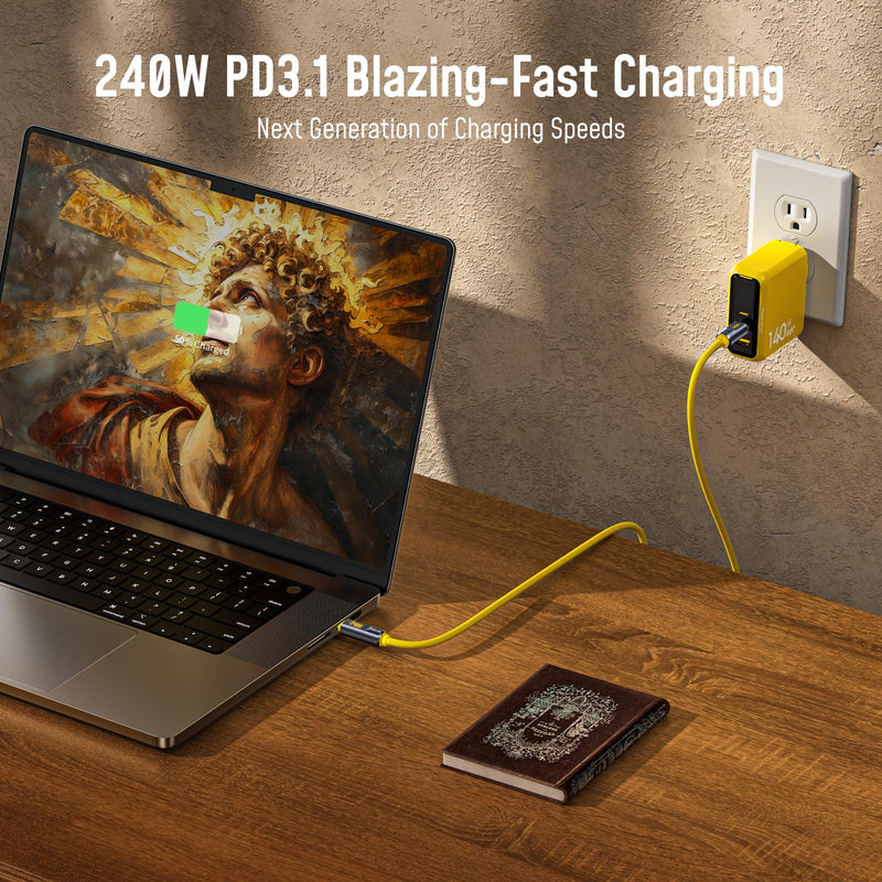 AOHI USB4 2.0 Cable with LED Digital Display 3.3ft, 240W PD3.1 Fast Charging, 80Gbps Data Transfer, Dual 8K Display, The Adonis USB C Cable for MacBook Pro/iPhone 17 Pro Max/Galaxy/SSD/Docking,Yellow 3.3 Feet