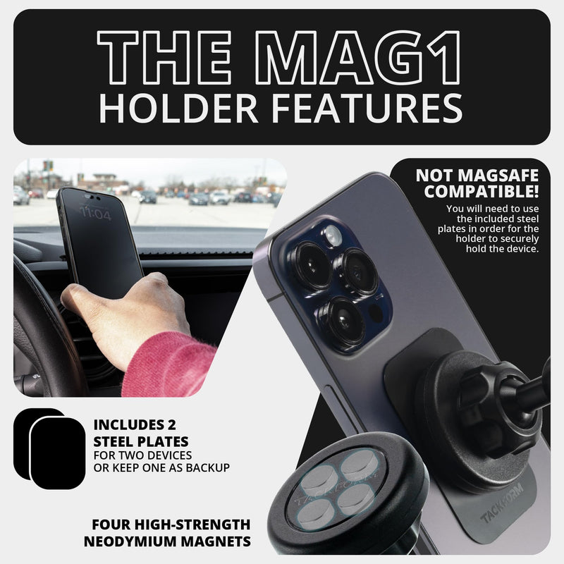 Tackform Link Vent Mount Universal Magnetic Phone Holder Compatible with 2015-2020 Ford F-150, 2017-2021 Super Duty, and 2018-2021 Expedition | Aluminum Base, Short Reach | NOT Compatible With MagSafe Standard-Magnetic